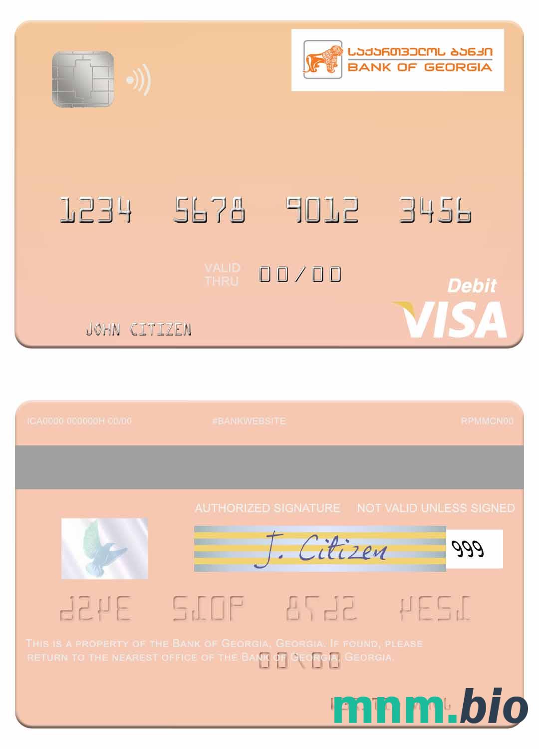 Georgia Bank of Georgia visa debet karta przykład w formacie PSD